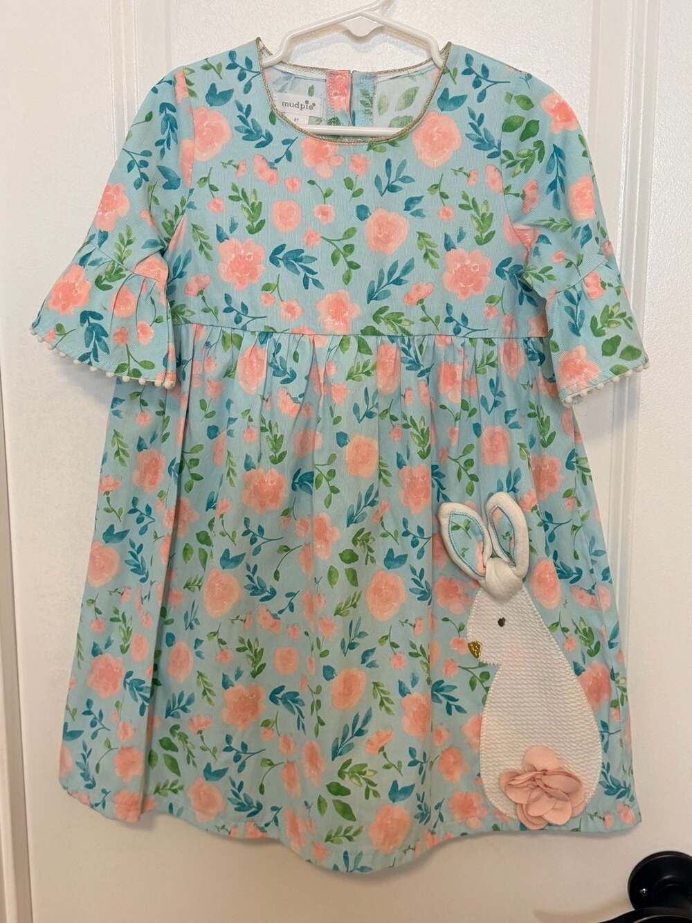 Mud Pie Floral Bunny Easter Dress Blue Size 5T